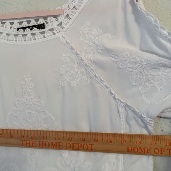 Spiaggia Dolce White Lace Embroidered Cold Shoulder Blouse Women's Size M - Picture 3 of 10